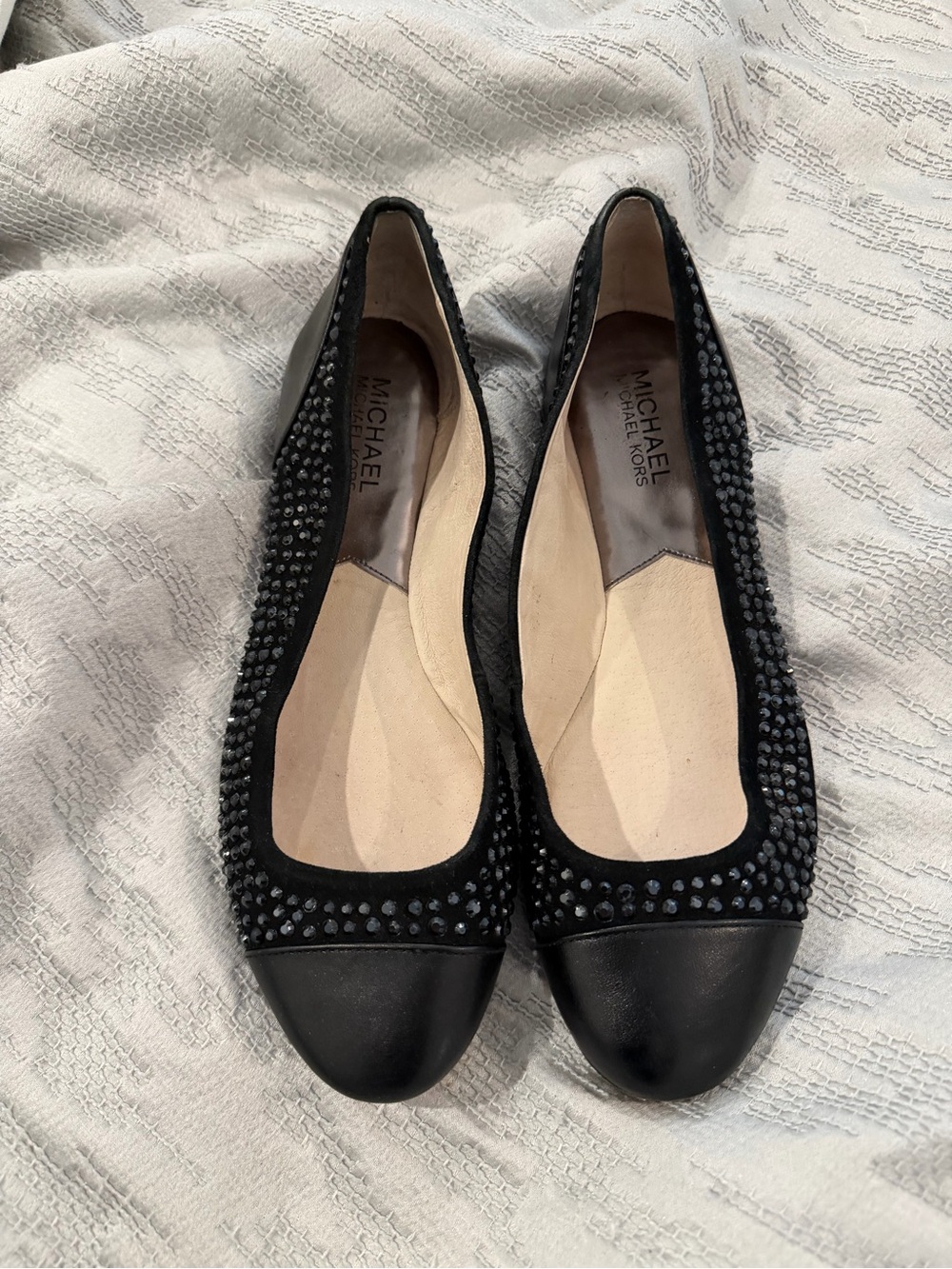 MICHAEL Michael Kors Black Studded Cap-Toe Ballet Flats